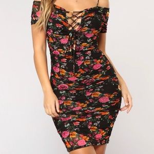 Floral Print Black Dress